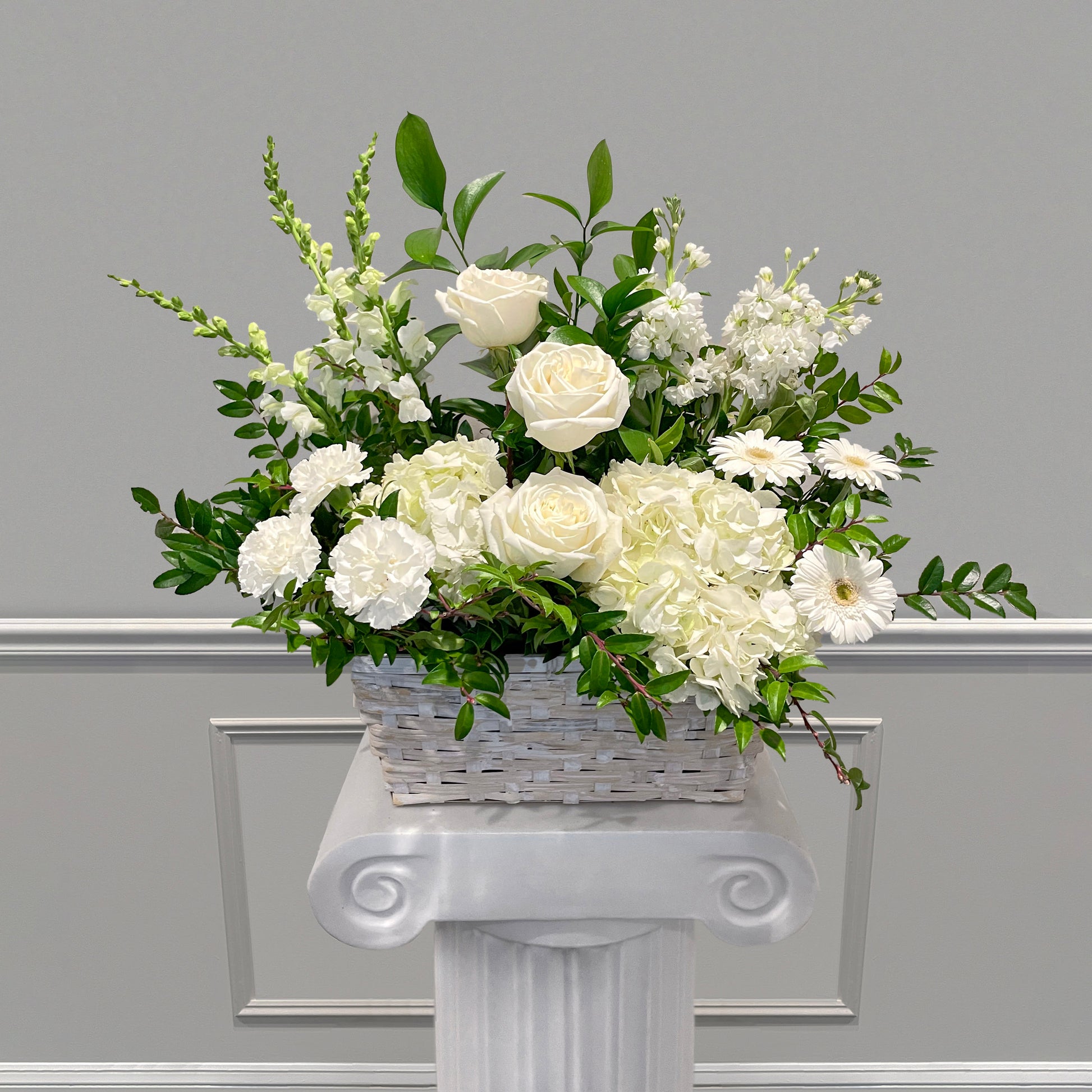 white lilies of peace basket Peace and Purity Wicker Basket – Evans Flowers